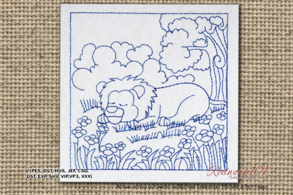 Lion Sleeping on Grass Redwork: A Designer's Review