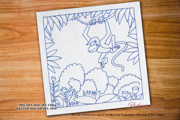 Monkey Hanging on Tree Redwork Review for Etsy Sellers
