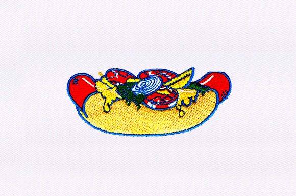 Mustard Laden Hot Dog Design Review for Business Merch