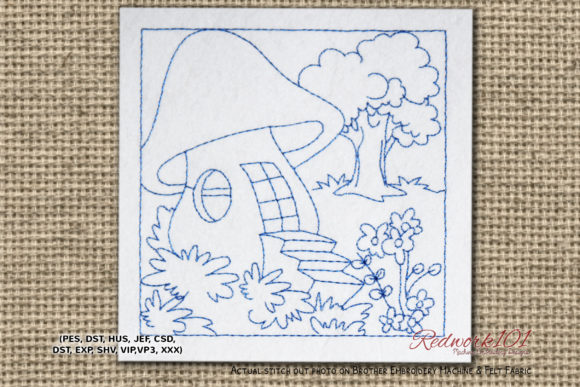 Review: Forest with a Mushroom House Redwork Design