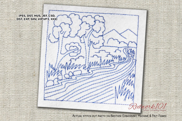 River Scene: A Serene Design for Etsy Embroidery Shops